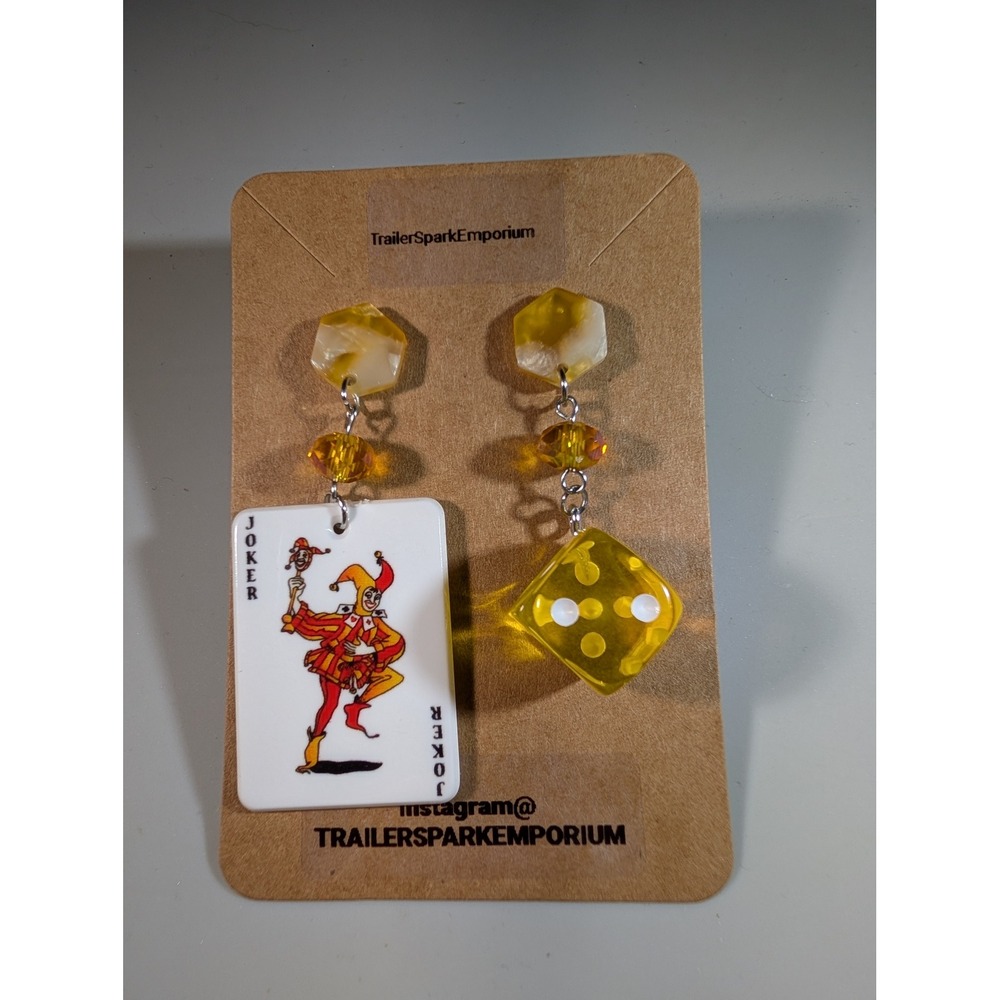 TrailerSparkEmporium Joker Card and Dice Mismatched‎ Drop Earrings Nickel Free
